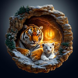 WOODBESTS Wooden Puzzle Adults, 3D Tiger Family Wooden Puzzle, Irregular Unique Puzzle, Beautiful Gifts for Puzzle Lovers (34 x 33.8 cm, 290 Pieces)