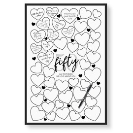 Karto 50th Birthday Signature Board for Party - Party Supplies, Guest Book, Signing Board, Or Card Alternative - Poster Size 11x17 (Unframed) - Heart Black