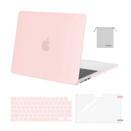 MOSISO Compatible with MacBook Air 13 inch Case 2024 2023 2022 M3 A3113 M2 A2681 Touch ID, Plastic Hard Case&Keyboard Cover&Screen Film&Pouch Compatible with MacBook Air 13.6 inch Case, Chalk Pink