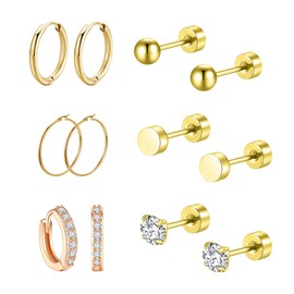 QTTRPCU 6 Pairs Gold Earrings Gold Stud Earrings Gold Hypoallergenic Stainless Steel Material, Stainless Steel