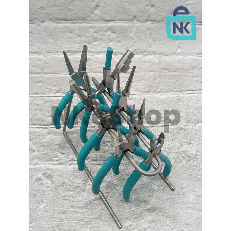 Jewelry Plier Set of 8 Pliers with Stand Green Grip