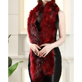 Geyoga Faux Fur Shawl for Women Long Fluffy Collar Scarf Wrap Winter Warm Shrug for Wedding Bridal Bridesmaid 1920s Party(Burgundy)