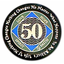 Medallón NA de 50 años, plateado, chapado en color azul, moneda anónima de narcóticos cubierta de epoxi (NA 50 años medallón)