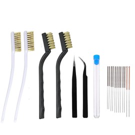 QCCAN 3D Printer Nozzle Wrench Cleaning Kit, 10 Nozzle Cleaning Pins with Storage Box 4 Cleaning Copper Wire Brushes and 2 Tweezers (B)