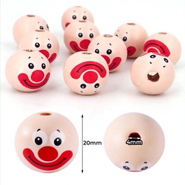 Barlone Wooden Balls with Face 20 mm, Pack of 20 Wooden Beads with Face, Smiling Face Wooden Balls with Hole, Natural Round Wooden Balls for Worry Worms, DIY Jewellery Making Crafts