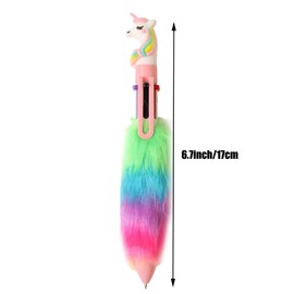 YHSMFCL Multicolor Ballpoint Pen 0.7 mm Unicorn 6-in-1 Colored Pens 6 Pcs Cute kawaii Fluffy 6 Colors Shuttle Rainbow Plush Stationery Supplies Novelty Students School Office Party Gifts