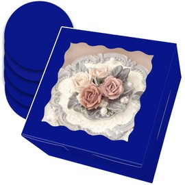 qiqee qiqee 8x8x5 Cake Box, 18 Sets Gemstone Blue Cake Box with Window  18 Sets 8" Gemstone Blue Cake Round Boards, 8inch Cake Containers