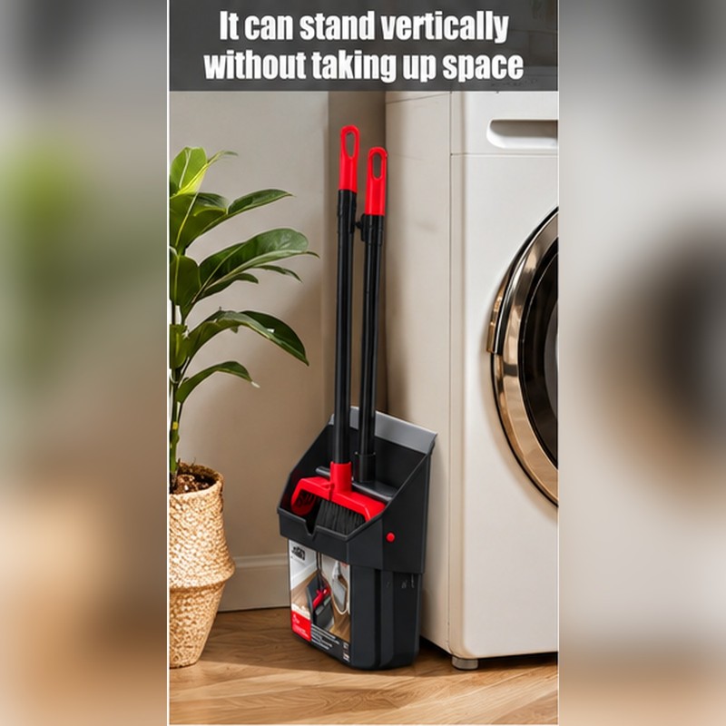 Long Handle Broom and Dustpan Set for Floor Cleaning –