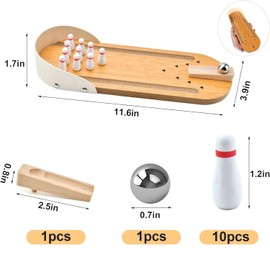 SELOVE Mini Juego de Bolos, Juego de Bolos de Escritorio, Mini Juguete de Bolos Sobremesa Bola de Escritorio Clásica, Juguete para Niños y Adultos, Fiesta Familiar(31×12×5cm)
