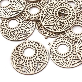 Pandahall 10pcs Natural Wood Flat Round Earring Blanks Lightweight Filigree Wooden Big Cutout Dangle Pendant Charms for Statement Earring Jewelry Making Supplies Women Girl