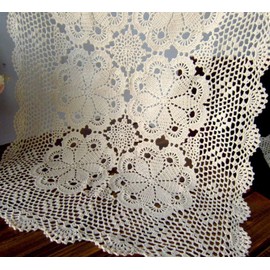 Damanni Rectangular Cotton Handmade Crochet Lace Table Runner Doilies Table Dresser Scarf ,24 Inch by 63 Inch，Beige