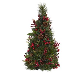 Nearly Natural 2ft. Mixed Berry and Pine Cone Artificial Christmas Tree with 35 Clear LED Lights