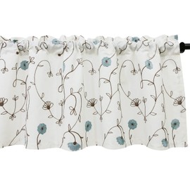 VOGOL Floral Embroidered Kitchen Valances for Windows Linen Valances for Living Room Rod Pocket Valance Curtains for Small Windows, (52''Wx18''L, Blue Floral, One Panel)