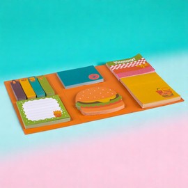 MIJOMA Sticky Notes Set - 6-Piece Sticky Notes Booklet with Different Formats - Perfect for School, Office & Everyday Use - Colourful Designs (Fast Food)