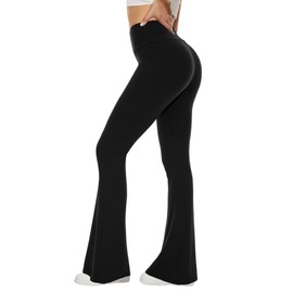 Sundwudu Black Flare Yoga Pants for Women - Soft High Waist Bootcut Leggings Tall & Long Bootleg Pants for Women