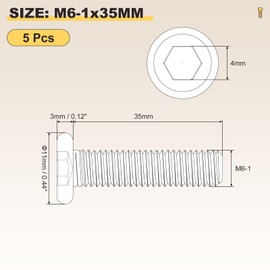 METALLIXITY Flat Head Hex Socket Cap Screws Bolts(M6-1x35) 5Pcs, Steel Hex Socket Furniture Bolts Screws - for Furniture Woodworking Project, Yellow