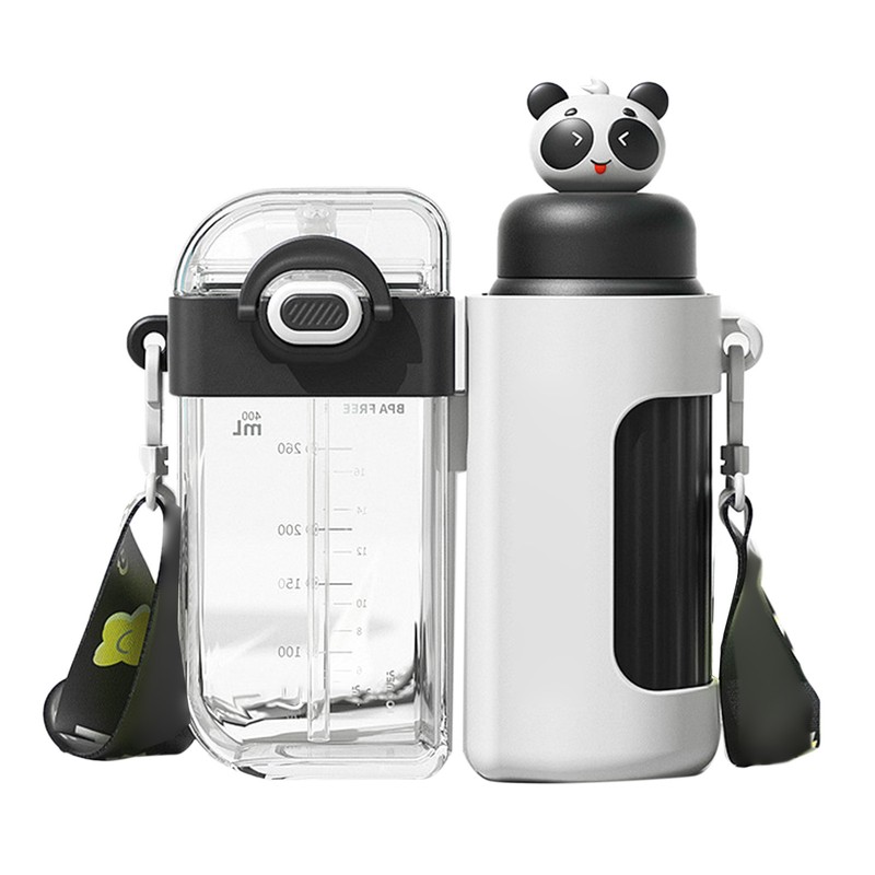 Straw Water Bottle Large Capacity Leakproof Cute Portable Dual Drink