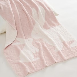 EVERGRACE Soft Plush Baby Blanket for Boys Girls with Print Animal Pattern, Fleece Fuzzy Toddler Nursery Blanket Lightweight Warm Cozy Throw Blanket for Baby Crib, Bed, Bunny, Crystal Pink, 50"x60"