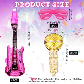 FANTESI 24 PCS Inflatable Party Props, Photo Booth Props, Musical Instrument Ballons Inflatable Toys 70s 80s Disco Party Photo Booth Props for Carnival Birthday Party