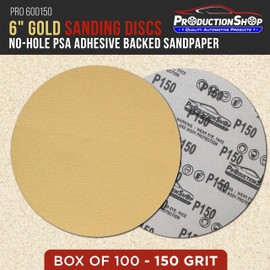 ProductionShop Premium 150 Grit 6" PSA Gold Sanding Discs, Box of 100 - Self Adhesive Stickyback Abrasive Sandpaper for DA & Random Orbital Sanders - Sand Auto Paint Metal, Wood Woodworking Furniture