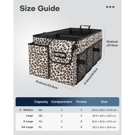HOTOR Trunk Organizer - Foldable Car Organizer for SUVs & Sedans Storage | Sturdy Car Organization for Men & Women, Car Accessories, Tools, Brown Leopard,