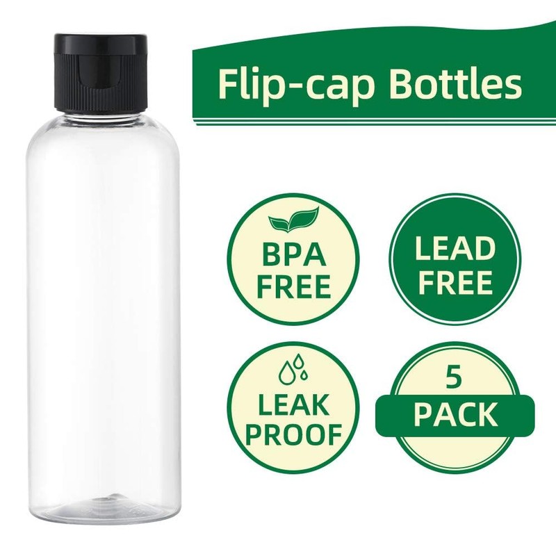 5-Pack 3.4oz Travel Bottles - Clear Dispenser Containers with Flip