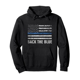 Thin Blue Line Back the Blue American Flag Police Support Pullover Hoodie