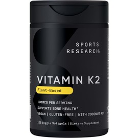 Sports Research Sports Research? Vitamin K2 as MK-7 100mcg with Coconut MCT Oil - 120 Veggie Softgels (4 Month Supply) Vegan Certified, Non-GMO Verified, Gluten & Soy Free