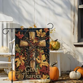 Fall Cross Christian Garden Flag Patriotic Religious Thank You God Bless Outside Decor 12 x 18 Inch Double Sided Small Vertical Burlap Yard Lawn Outdoor Home Decoration