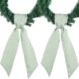 NUVCELKA Green Gingham Wreath Bow Set 2 Pack for Door Decoration, 5.12" Wide x 54.33" Each St Patrick Gift Bundle Irish Farmhouse Ribbon Sash Pair