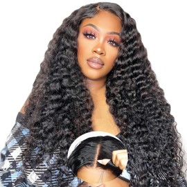 22 Inch 9 x 6 Glueless Deep Wave Wig Real Hair Women, Wear and Go Glueless Wig Human Hair Pre-Plucked, 180 Density Natural Brazilian Curly Wig Women's Real Hair Precut (55 cm)