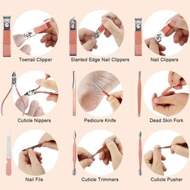 18PCS Manicure Set Professional Nail Clipper Kit - Stainless Steel Grooming Kit, Acne Needle Nail File Trimmer Eyebrow Scissors Pedicure Care Tools with Luxurious Leather Travel Case