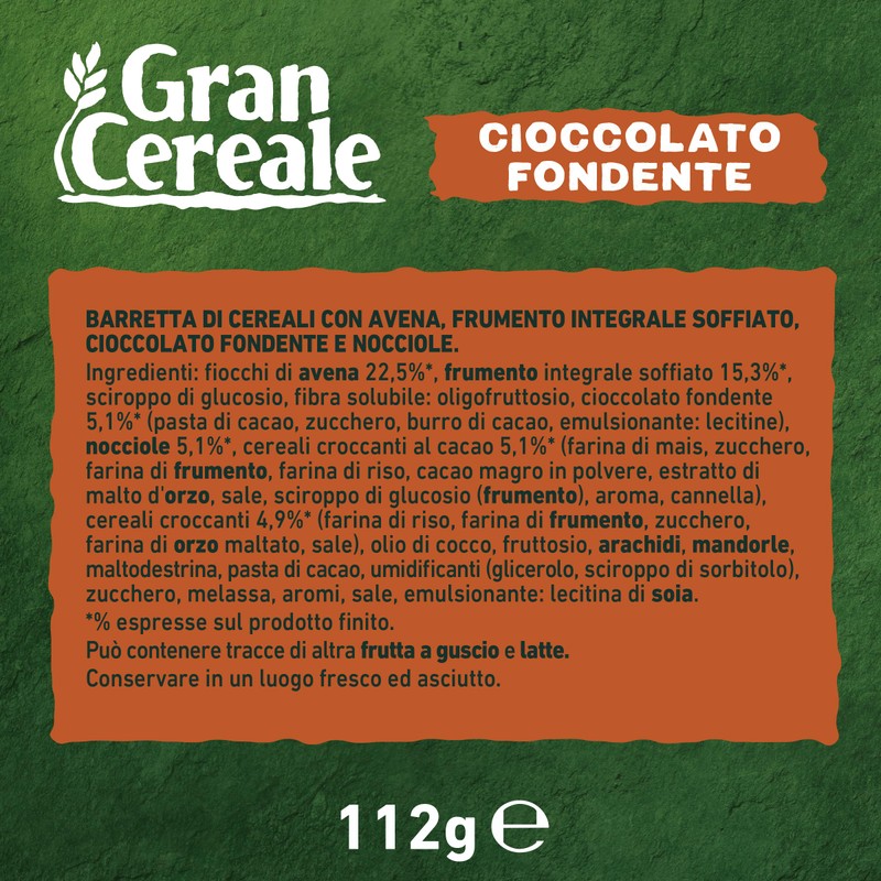 Gran Cereale, Barrette con Cioccolato Fondente, Avena e Nocciole, Snack