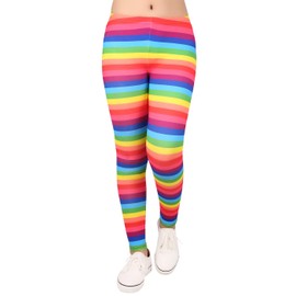 HDE Girl's Leggings Holiday Stretchy Full Ankle Length Striped Tights Rainbow Stripes - 7-8