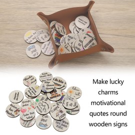 EMSea 24-Piece Wooden Lucky Motivational Charm Set with Inspirational Sayings and Colourful Patterns Inspirational Decoration for Friends Colleagues Children German