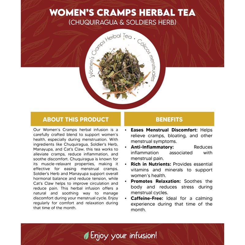 Cramps Tea (Te para dolores menstruales) herbal infusion, 4 oz