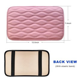 MTRPS Car Center Console Pad, Waterproof Leather Armrest Seat Box Cover Anti-Scratch Protector, Non Slip Middle Console Lid Cover Interior Decor Fits Most Cars Trucks SUVs (Pink)