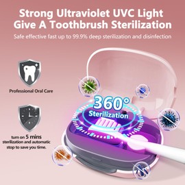 Toothbrush Covers Case San itizer and Holder with Light,Toothbrush Covers with Holder, Rechargeable Portable Toothbrush Cleaner Case（Pink）