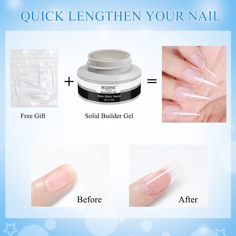 MIZHSE Clear Solid Builder Gel For Nails 30g, Hard Gel