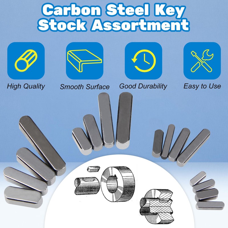 MroMax 150Pcs Round Ended Feather Key 16 Sizes Parallel Drive