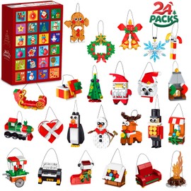 HOGOKIDS 2025 Advent Calendar Christmas Ornaments Building Set, 24 Days Countdown Hanging Christmas Tree Decor Wreath Santa Snowman Xmas Gift Stocking Stuffer Building Toys for Kids Boys Girls Ages 6+