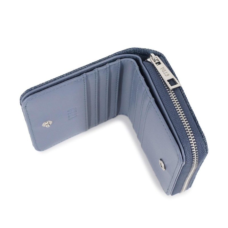 Jada GY-W291 Round Zipper Bifold Wallet with Rhinestone Logo, blue