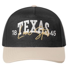 MIRMARU College Sports Inspired Embroidered 5 Panel Trucker Cap with Adjustable Snapback for Men and Women (Texas 1845 Lone Star,Cream/Black)