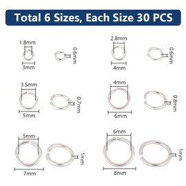 PH PandaHall 180 anillos abiertos de plata de ley 925 de 3/4/5/6/7/8 mm de anillo o conector de joyería, cierre de círculo, calibre 18 ~ 22, llaveros para pulseras, collares, manualidades