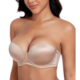 DotVol Women's Multiway Push Up Convertible Underwire Strapless Bra Thick Padded Everyday Bra(Beige,38A)