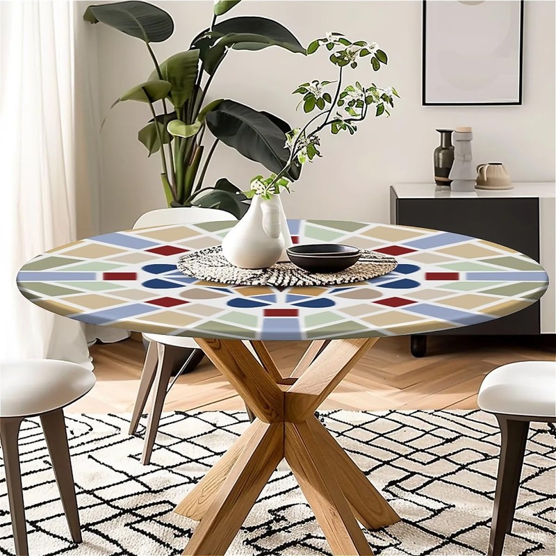 Outdoor round tablecloth with elastic band, diameter 36 inches -