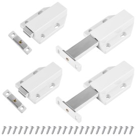 Push to Open Magnetic Pressure Door Opener, Pack of 4, Heavy Duty Cabinet Door Opener, Tip-On Fitting, Furniture Drawers, Pressure Opener, Cabinet Door Opener, Magnetic Catch Push Catch, White