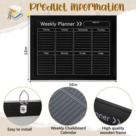 Chivertion Magnetic Chalk Calendar Board Chalk Calendar Weekly Planner Whiteboard 16" x 12" Black Wood Frame Chalk Board for Wall Magnetic Dry Erase Whiteboard