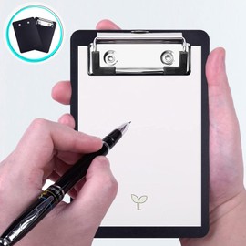 Mini Clipboard, 10 x 15 cm Plastic Clipboard, Small Clipboards with Pen Holder for Notepads, Receipts, Pocket Lists (Black, 2 Pack)