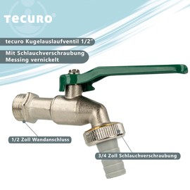 'Tecuro Drain Valve Ball Drain Valve Tap 1/2 Wall Connection with Green Handle